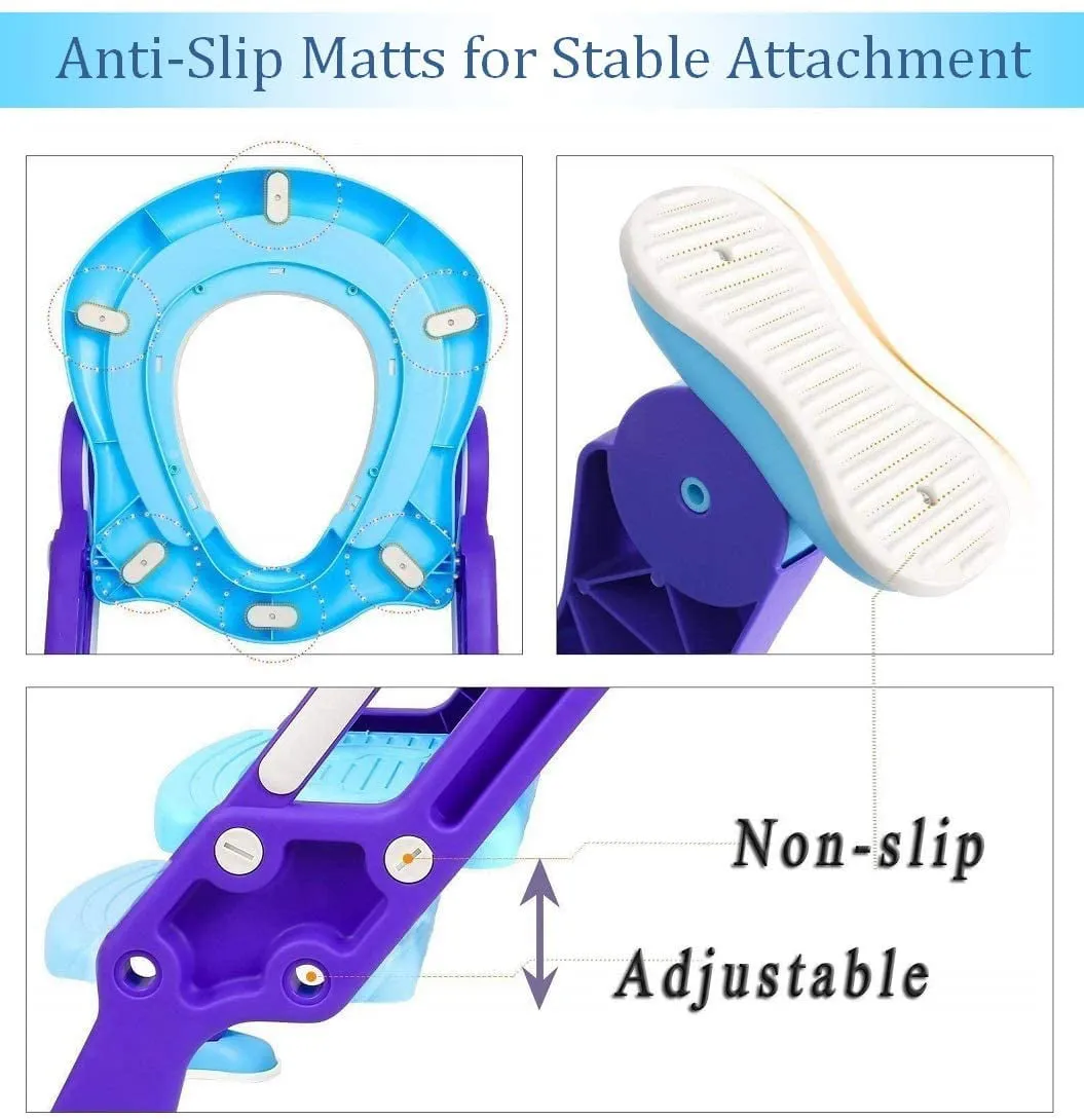 Potty Training Toilet Seat with Step Stool Ladder for Kids, Adjustable Toddler Toilet Training Seat with Soft Padded Seat