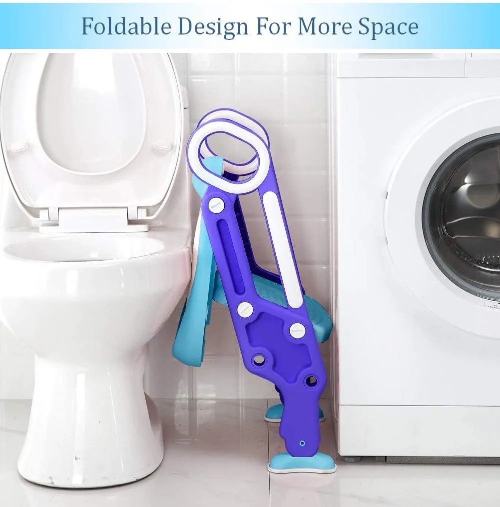Potty Training Toilet Seat with Step Stool Ladder for Kids, Adjustable Toddler Toilet Training Seat with Soft Padded Seat