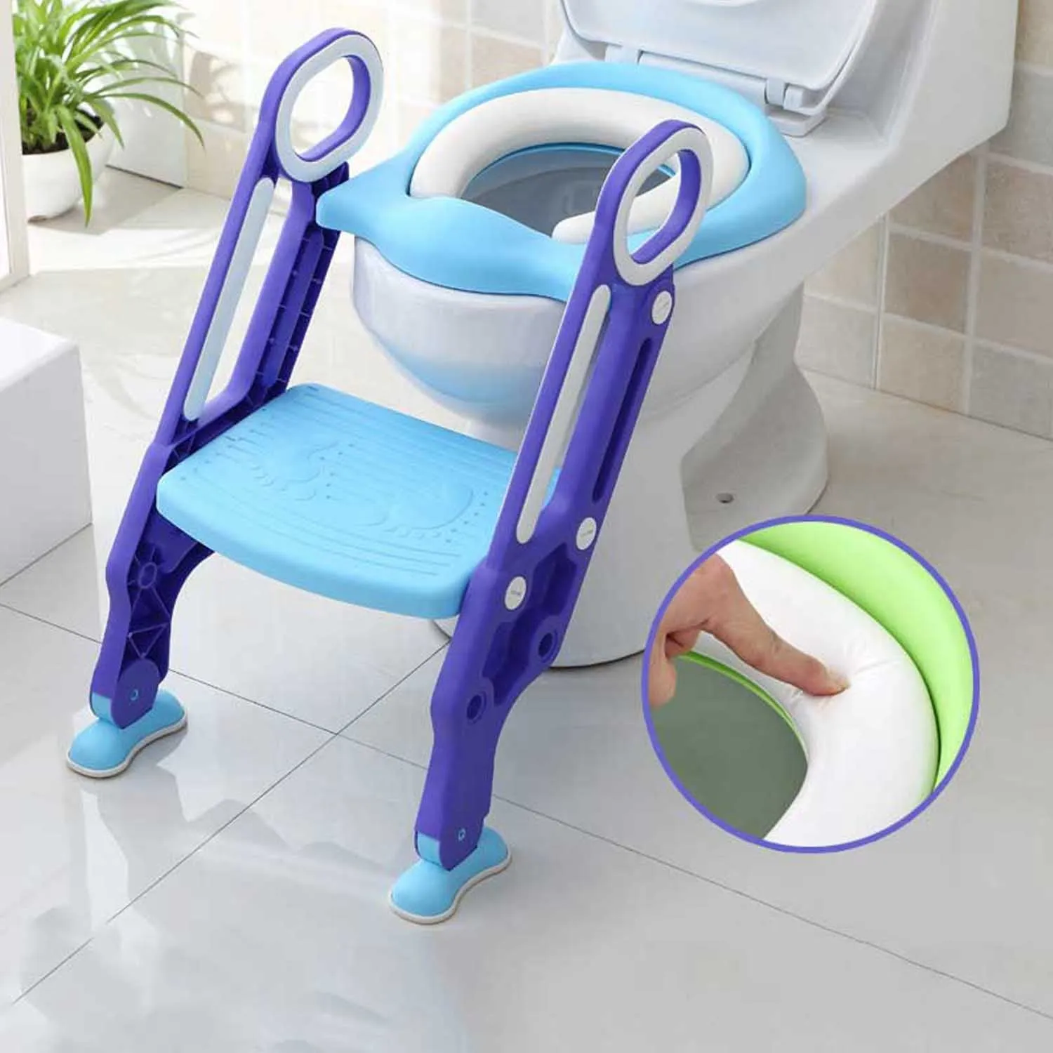 Potty Training Toilet Seat with Step Stool Ladder for Kids, Adjustable Toddler Toilet Training Seat with Soft Padded Seat