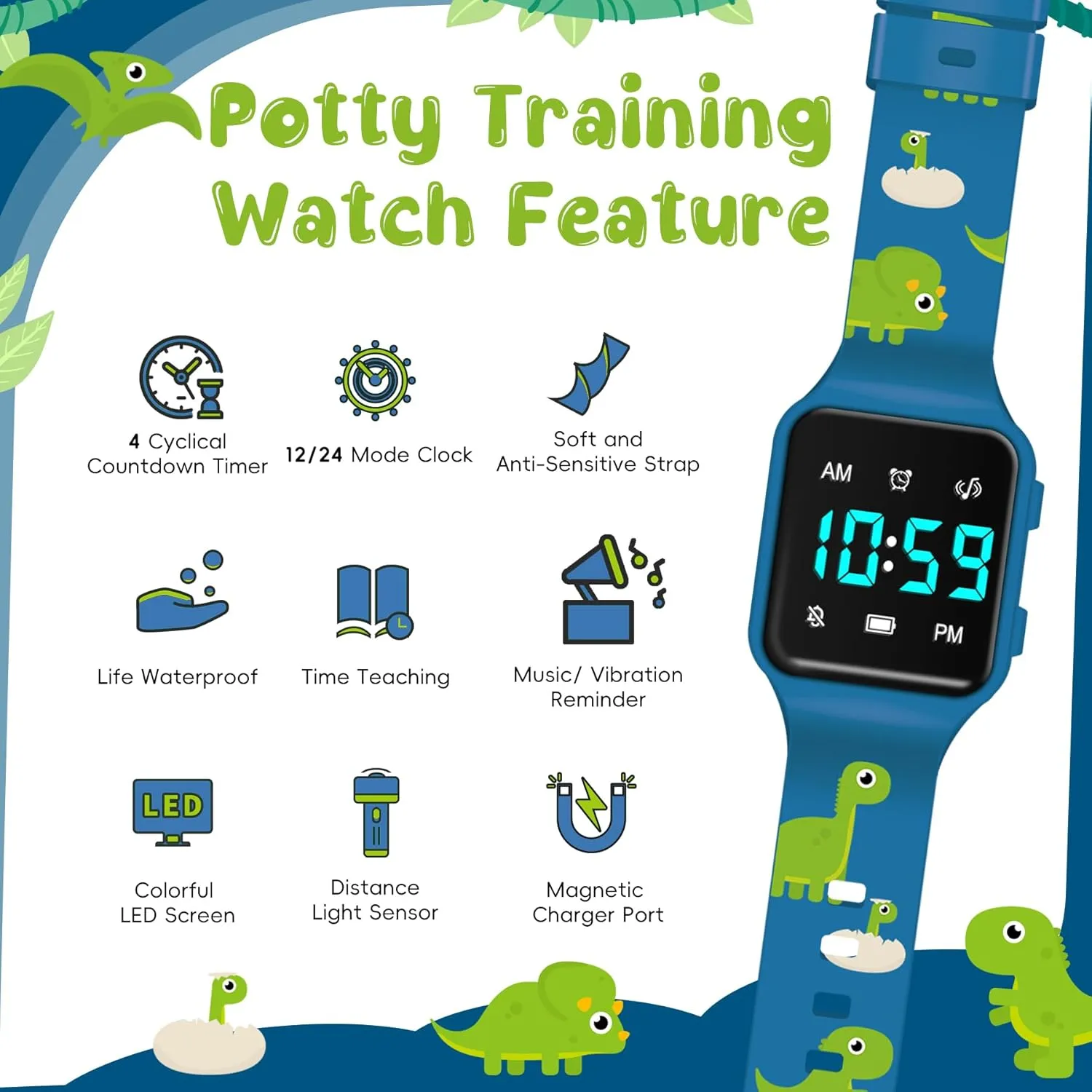 Potty Training Watch for Toddler with Countdown, Alarms, Music or Vibration Alerts - Waterproof Toddler Toilet Trainer for Boys & Girls Ages 2-9