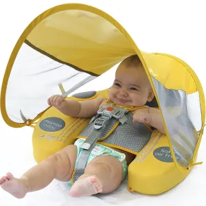 Preself Upgraded Baby Float Non-Inflatable Mambobaby Swim Ring, Infant Soft Solid Swimming Trainer, Baby Pool Float with Removable UPF 50  UV Sun Protection Canopy (Yellow Ladybug)