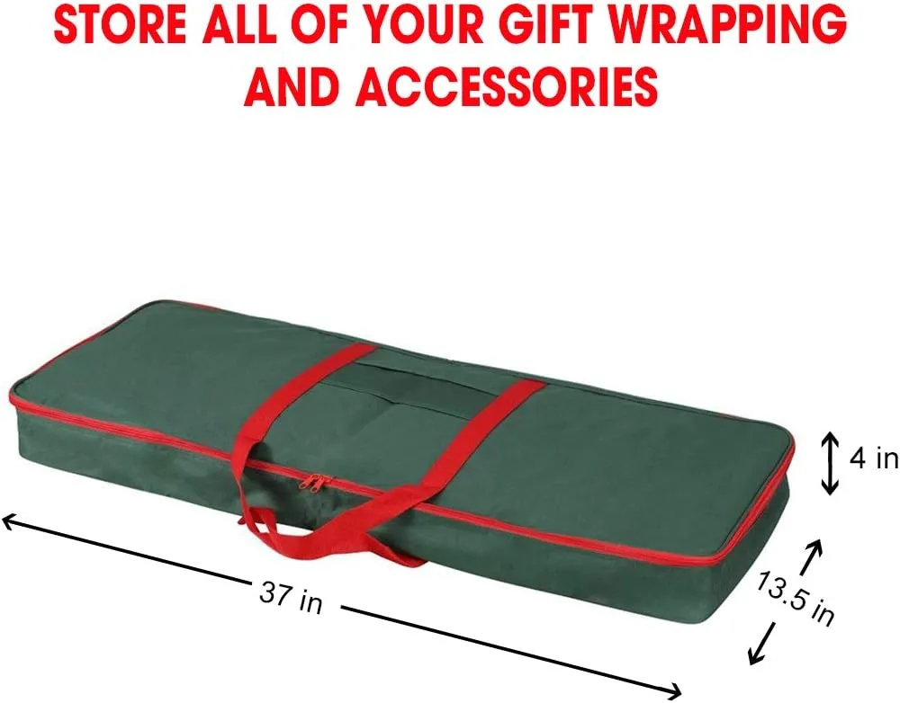 Primode Christmas Wrapping Paper Storage Box with Pockets | Long Gift Wrap Storage Container Bag (37” x 14” x 4”) Constructed of Durable 600D Oxford Material (Green)