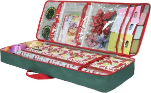Primode Christmas Wrapping Paper Storage Box with Pockets | Long Gift Wrap Storage Container Bag (37” x 14” x 4”) Constructed of Durable 600D Oxford Material (Green)