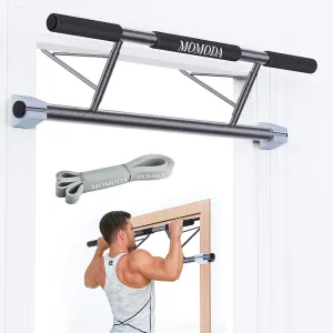 Pull Up Bar with Resistance Bands - No Screws Doorway Trainer, Adjustable Home Gym Equipment for Full Body Workout, Portable Upper Body Exercise Kit Fits All Doors (24-35 Inch)