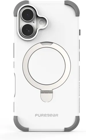 PureGear DualTek KIK - Magnetic Phone Grip Case for iPhone 16 (2024), Military Tested and Approved, MagSafe Compatible, Heavy-Duty Durable Protective iPhone 16 Case with Built-in Kickstand, White