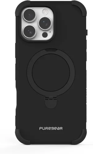 PureGear DualTek KIK - Magnetic Phone Grip Case for iPhone 16 Pro (2024), Military Tested and Approved, MagSafe Compatible, Heavy-Duty Durable Protective iPhone 16 Pro Case, Built-in Kickstand, Black