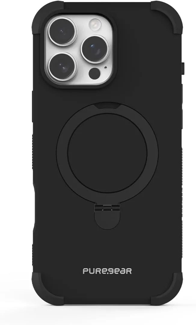 PureGear DualTek KIK - Magnetic Phone Grip Case for iPhone 16 Pro (2024), Military Tested and Approved, MagSafe Compatible, Heavy-Duty Durable Protective iPhone 16 Pro Case, Built-in Kickstand, Black