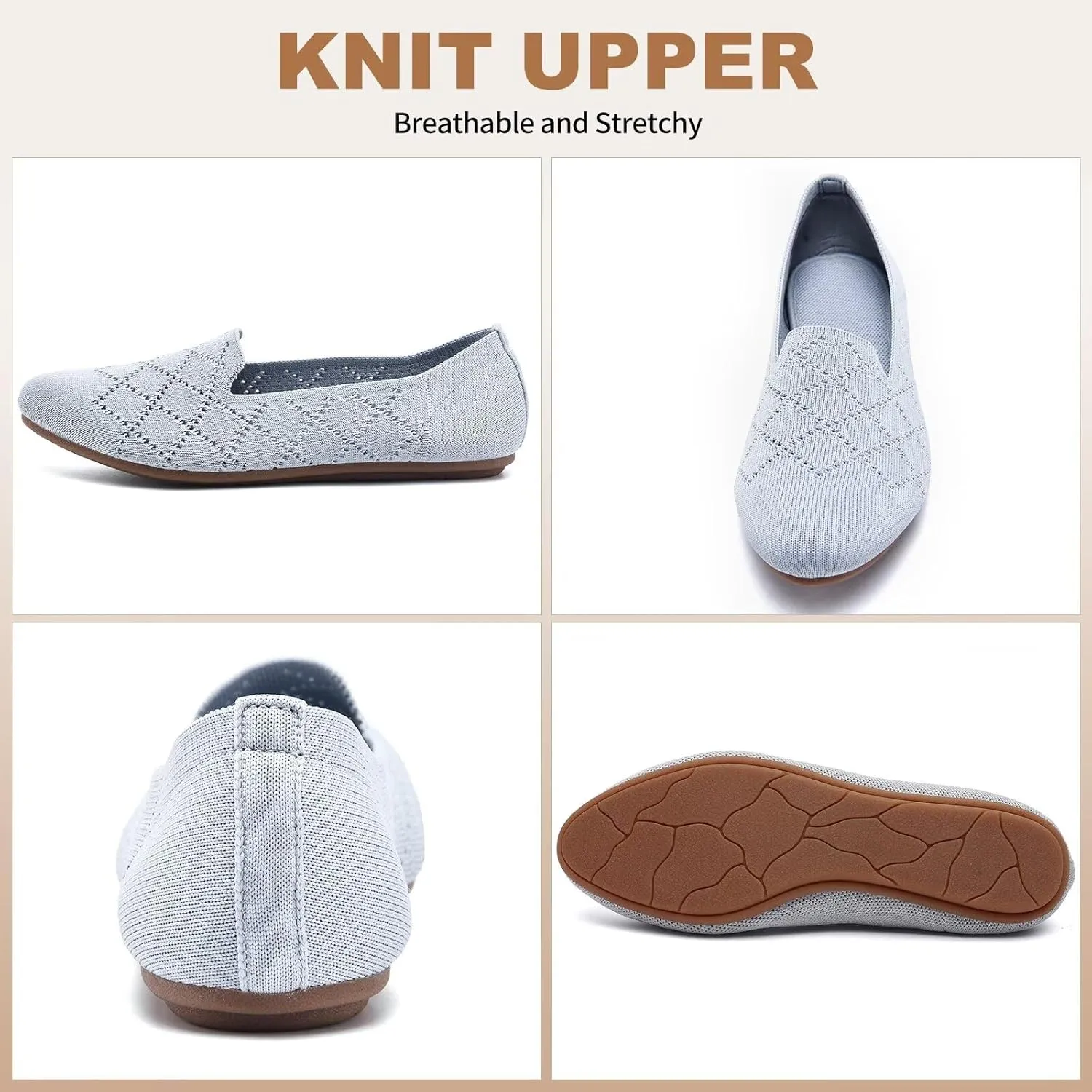 Puxowe Ballet Flats for Women - Stretch Knit Slip-On Low Wedge Shoes, Soft Round Toe Design for Office, Travel & Daily Walking