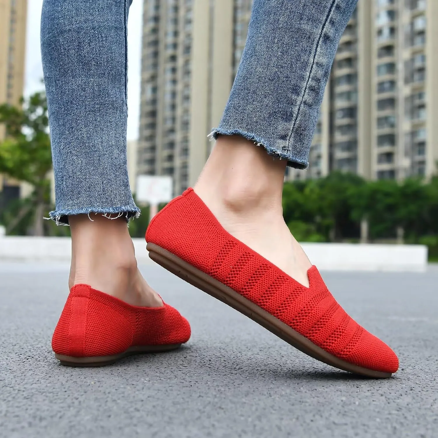 Puxowe Women's Knit Ballet Flats Slip-On Shoes with Low Wedge Sole - Comfortable Round Toe Shoes for Walking, Dress & Casual Outfits