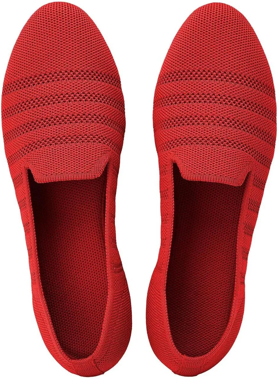 Puxowe Women's Knit Ballet Flats Slip-On Shoes with Low Wedge Sole - Comfortable Round Toe Shoes for Walking, Dress & Casual Outfits