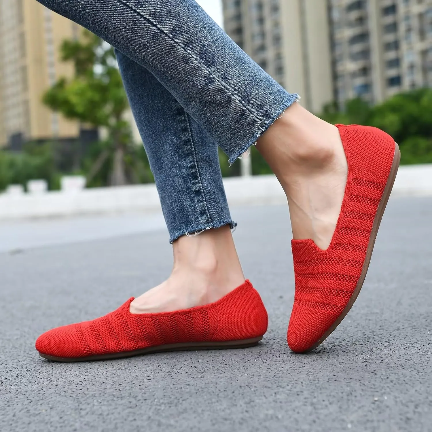 Puxowe Women's Knit Ballet Flats Slip-On Shoes with Low Wedge Sole - Comfortable Round Toe Shoes for Walking, Dress & Casual Outfits
