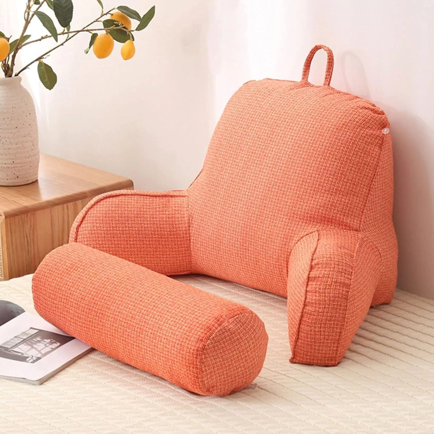 Reading Pillow, Lumbar Pillow, Backrest Lounge Cushion, Lumbar Husband Pillow with Arms for Bed, Removable Back Support, Head and Lumbar Support Pillow for Bed/Sofa