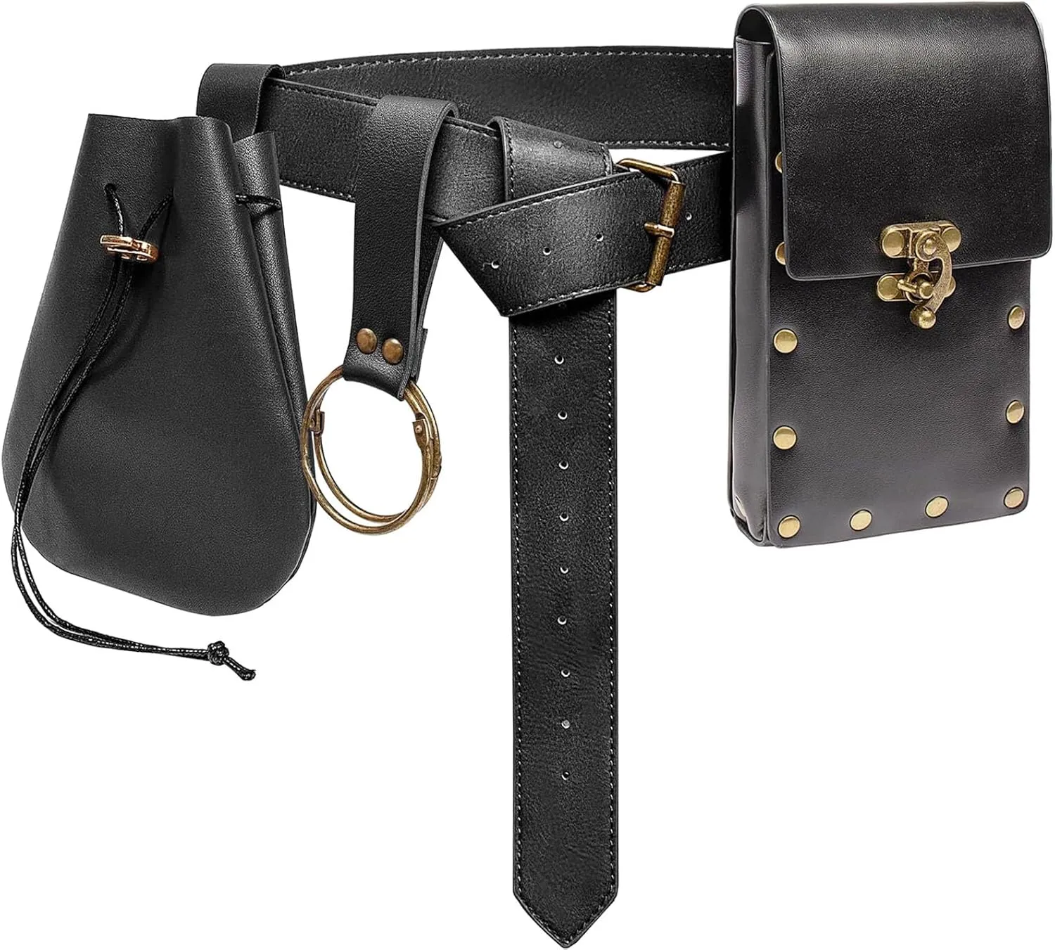 Ren Faire Costume Accessories Medieval Belt Pouch Coin Purse Skirt Hike Sets Festival Halloween Casual Fanny Pack Waist Bag (2-Black)