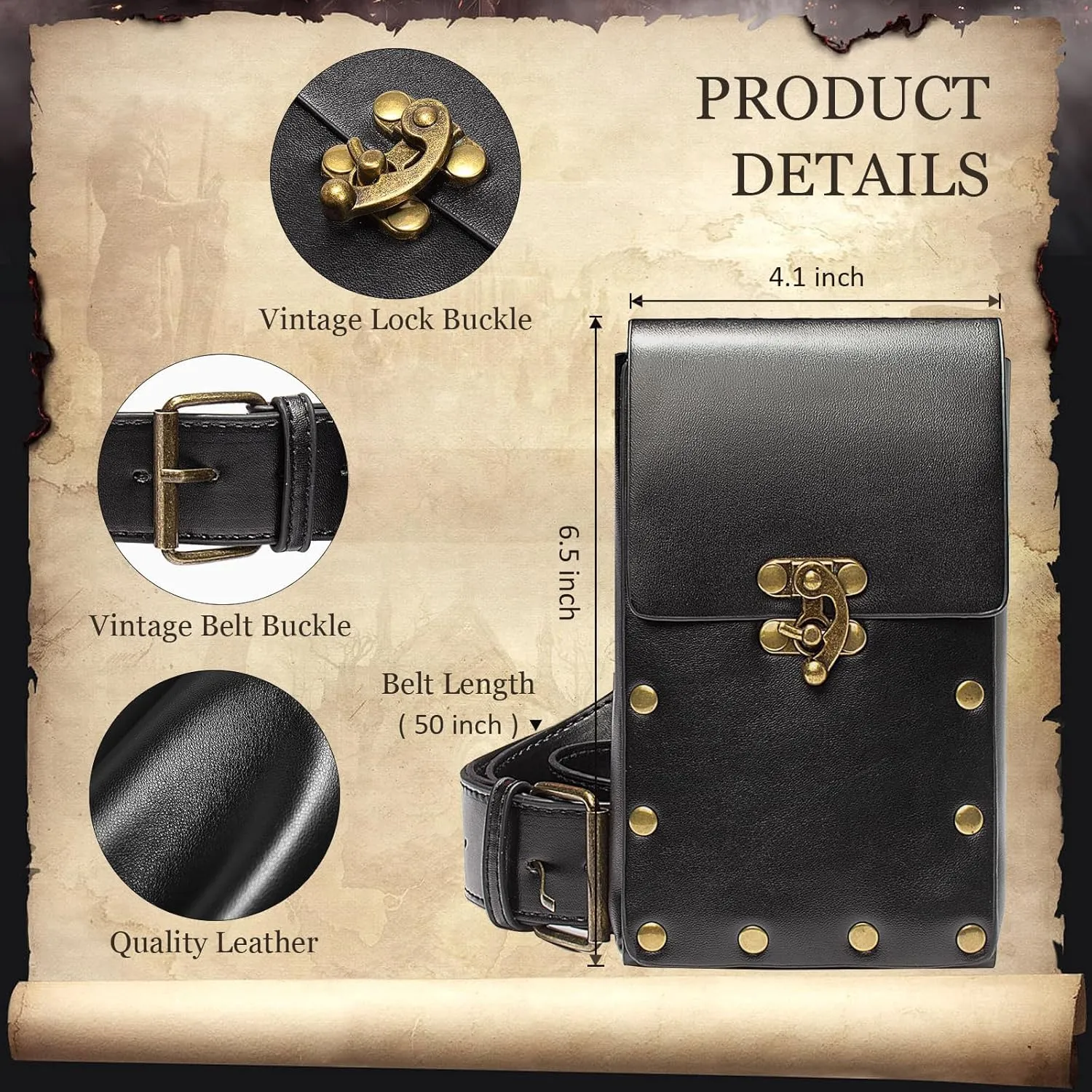 Ren Faire Costume Accessories Medieval Belt Pouch Coin Purse Skirt Hike Sets Festival Halloween Casual Fanny Pack Waist Bag (2-Black)