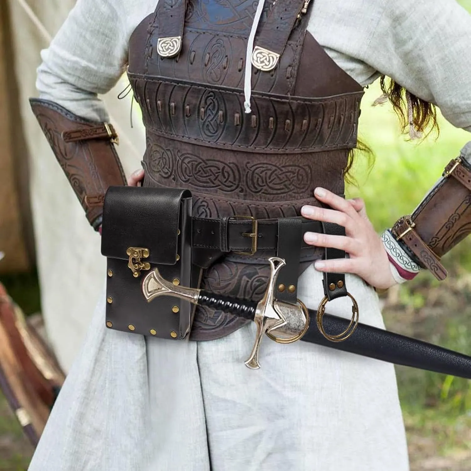 Ren Faire Costume Accessories Medieval Belt Pouch Coin Purse Skirt Hike Sets Festival Halloween Casual Fanny Pack Waist Bag (2-Black)