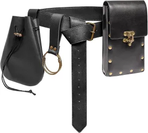 Ren Faire Costume Accessories Medieval Belt Pouch Coin Purse Skirt Hike Sets Festival Halloween Casual Fanny Pack Waist Bag (2-Black)