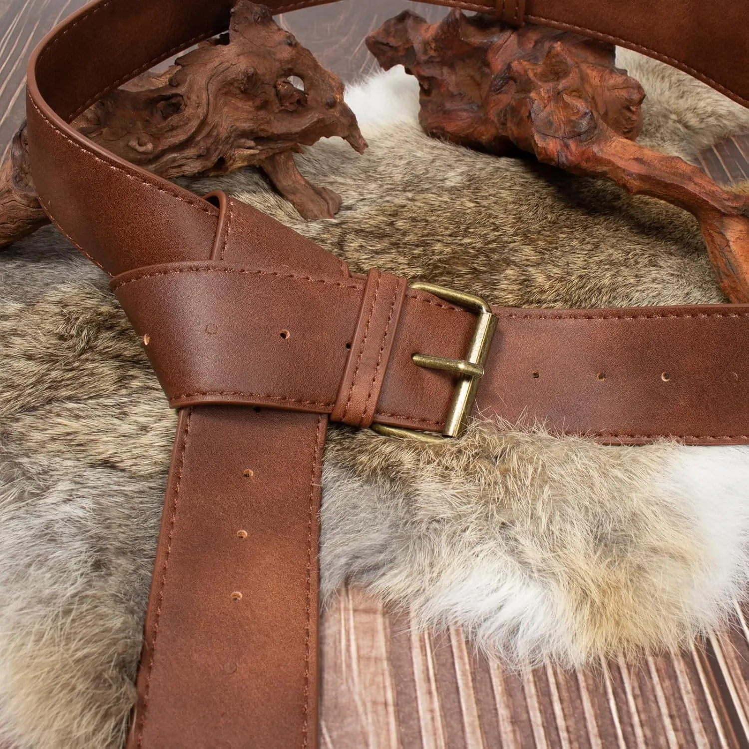 Renaissance Belt Pouch Coin Purse Skirt Hike Set Medieval Festival Costume Halloween Accessories Casual Fanny Pack Waist Bag (Pouch & Bottle-Brown)