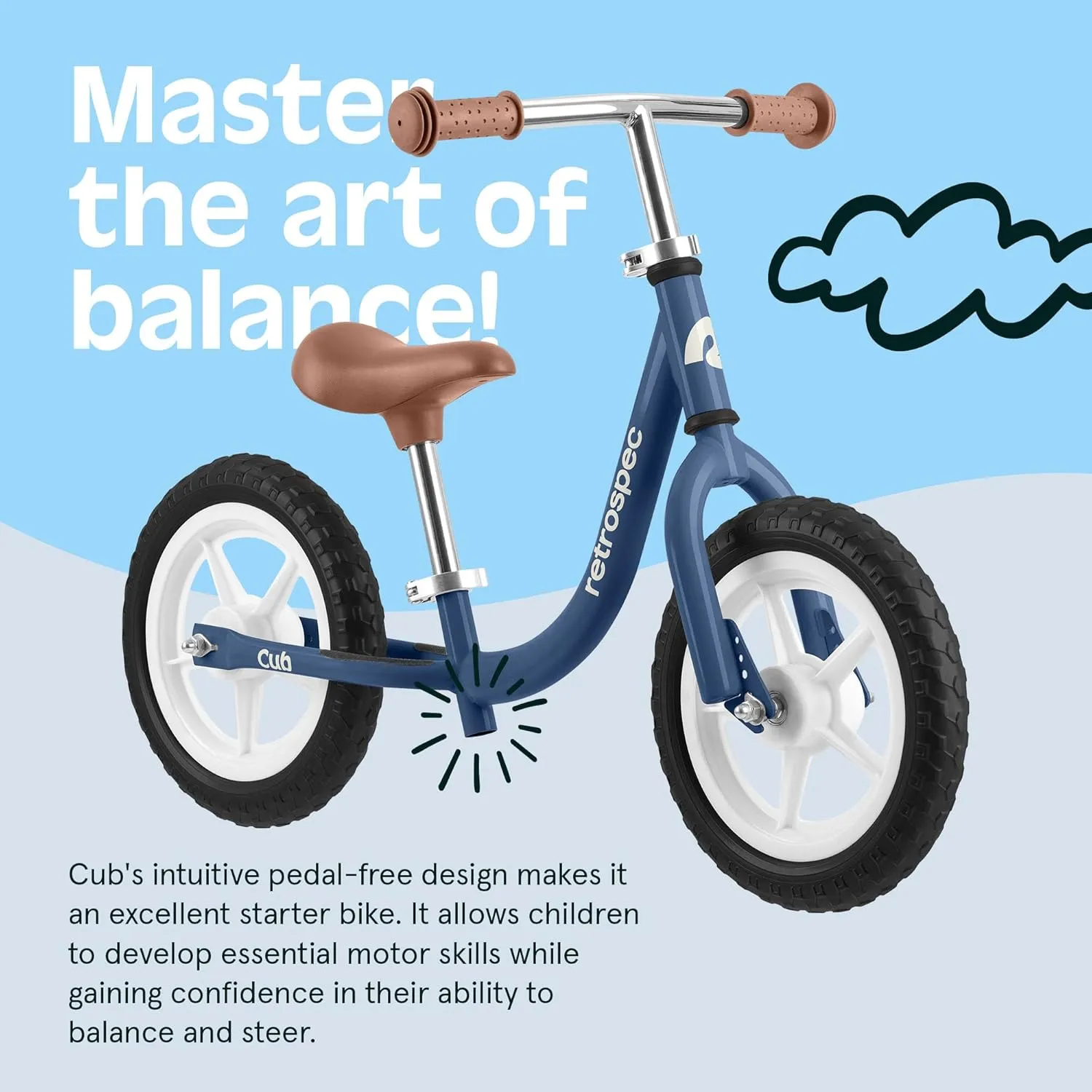 Retrospec Cub Toddler 12" Balance Bike, 18 Months - 3 Years Old, No Pedal Beginner Kids Bicycle for Girls & Boys, Flat-Free Tires, Adjustable Seat, & Durable Frame