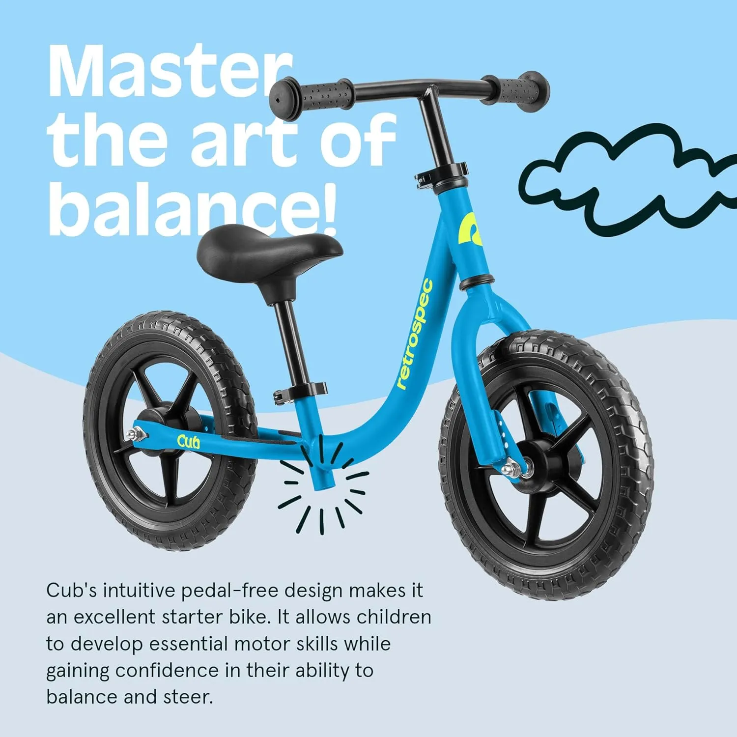 Retrospec Cub Toddler 12" Balance Bike, 18 Months - 3 Years Old, No Pedal Beginner Kids Bicycle for Girls & Boys, Flat-Free Tires, Adjustable Seat, & Durable Frame