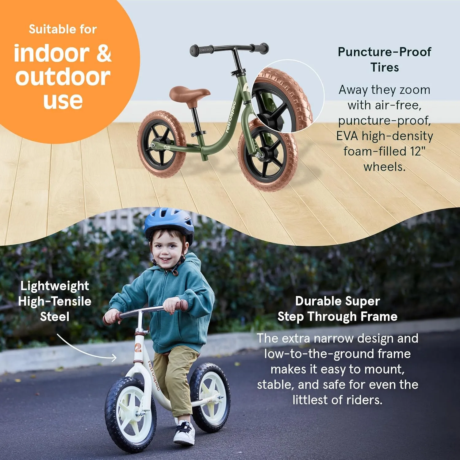 Retrospec Cub Toddler 12" Balance Bike, 18 Months - 3 Years Old, No Pedal Beginner Kids Bicycle for Girls & Boys, Flat-Free Tires, Adjustable Seat, & Durable Frame