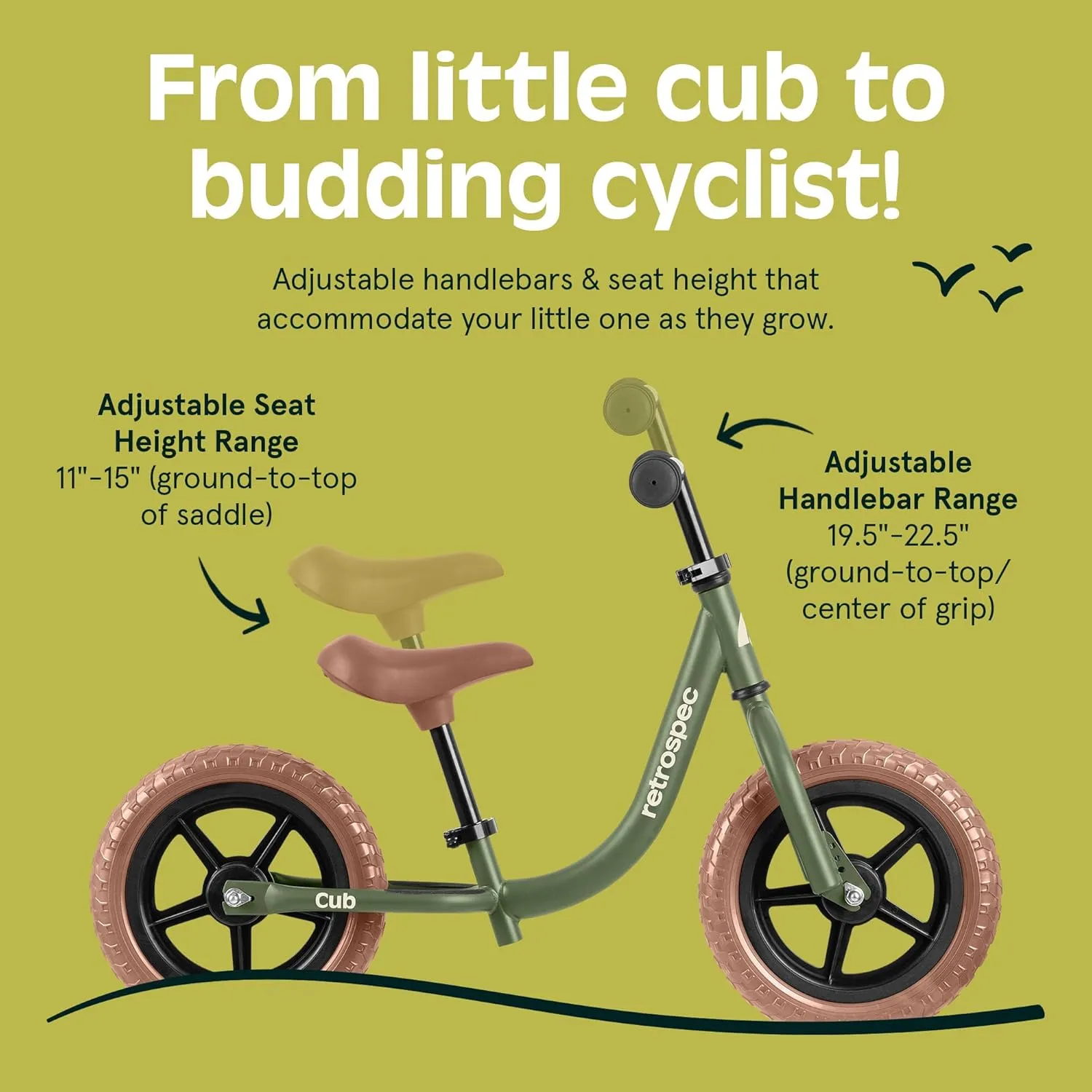 Retrospec Cub Toddler 12" Balance Bike, 18 Months - 3 Years Old, No Pedal Beginner Kids Bicycle for Girls & Boys, Flat-Free Tires, Adjustable Seat, & Durable Frame