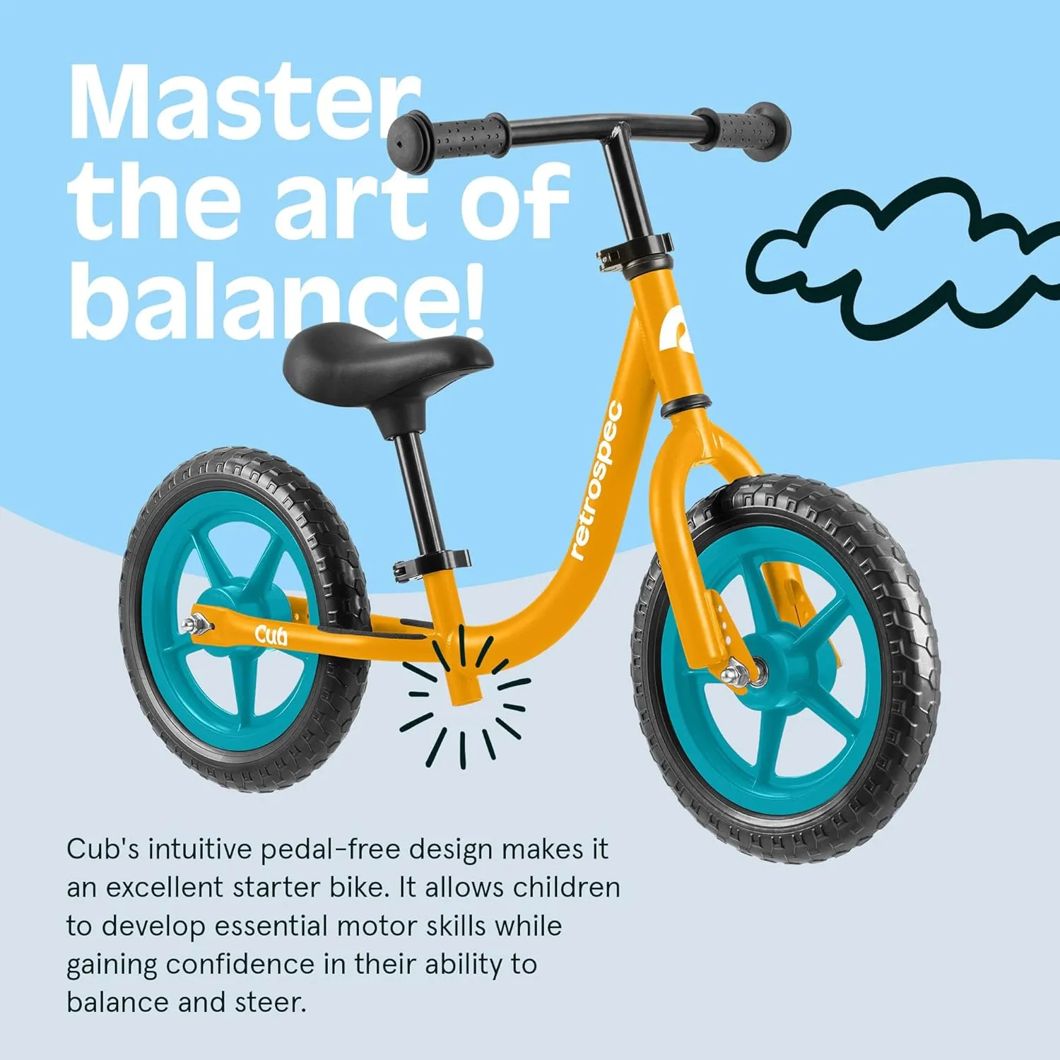 Retrospec Cub Toddler 12" Balance Bike, 18 Months - 3 Years Old, No Pedal Beginner Kids Bicycle for Girls & Boys, Flat-Free Tires, Adjustable Seat, & Durable Frame