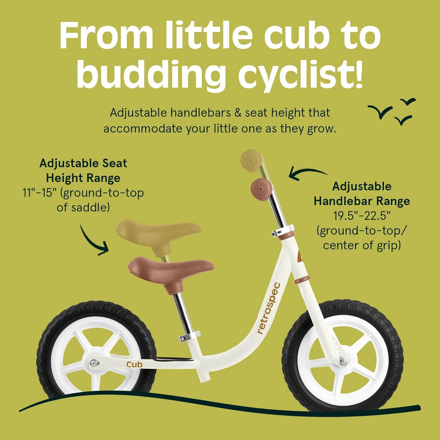 Retrospec Cub Toddler 12" Balance Bike, 18 Months - 3 Years Old, No Pedal Beginner Kids Bicycle for Girls & Boys, Flat-Free Tires, Adjustable Seat, & Durable Frame