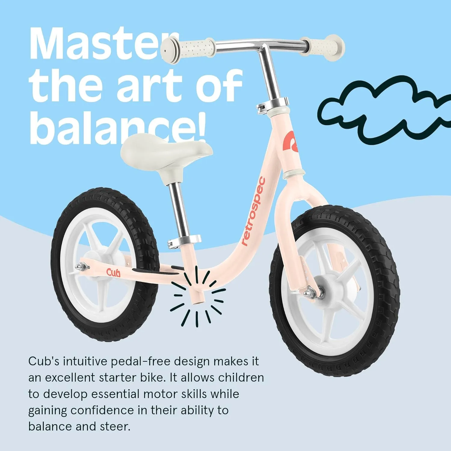 Retrospec Cub Toddler 12" Balance Bike, 18 Months - 3 Years Old, No Pedal Beginner Kids Bicycle for Girls & Boys, Flat-Free Tires, Adjustable Seat, & Durable Frame