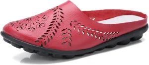 RiceelSor Women All-Match Hollow Breathable Flats Summer Slippers,Slip-on Round Toe Non-slip Softsole Lightweight Comfortable Orthotic Dressy Leather Loafer