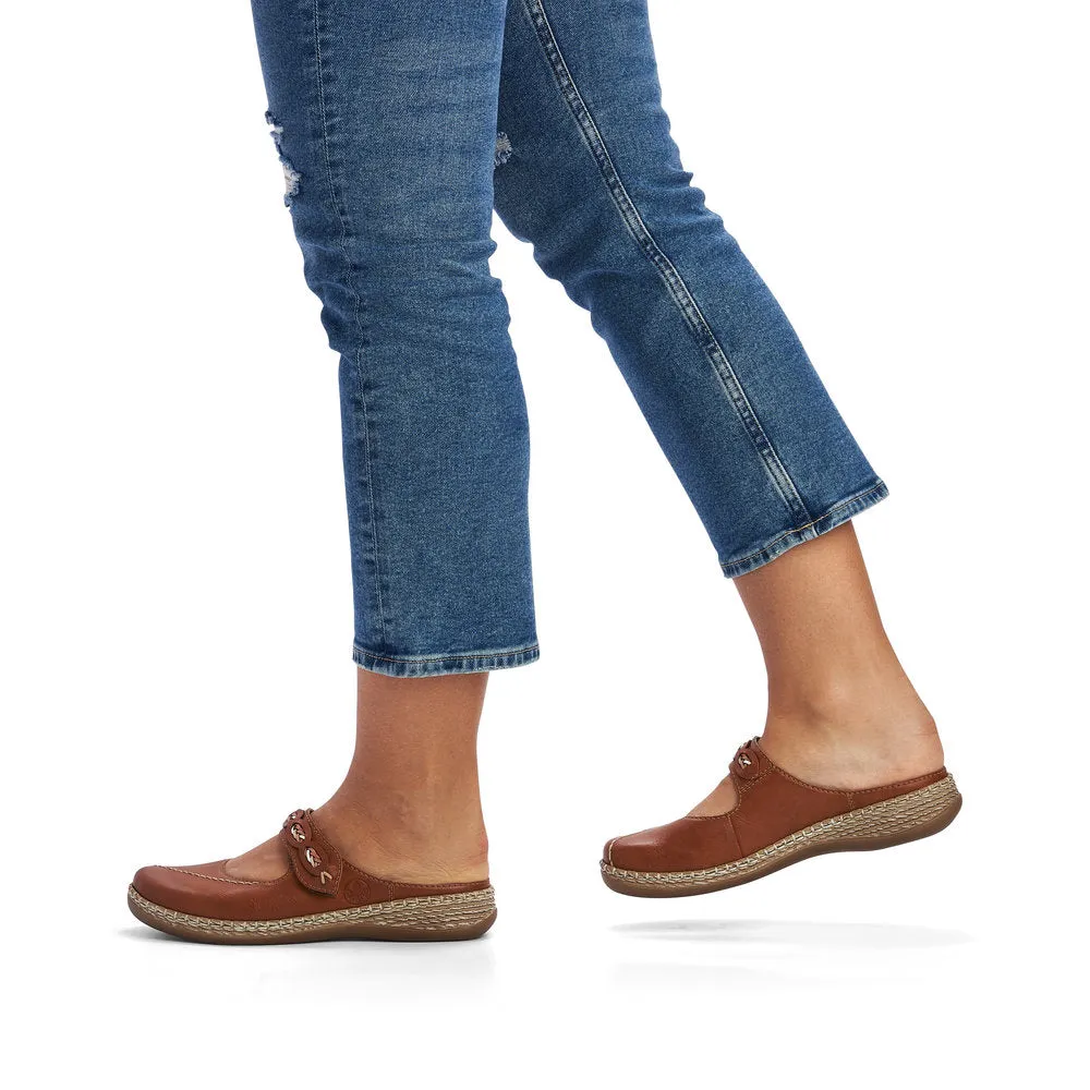 RIEKER 46468-24 - MULE FLAT TOE-IN STRAP MULE - TAN