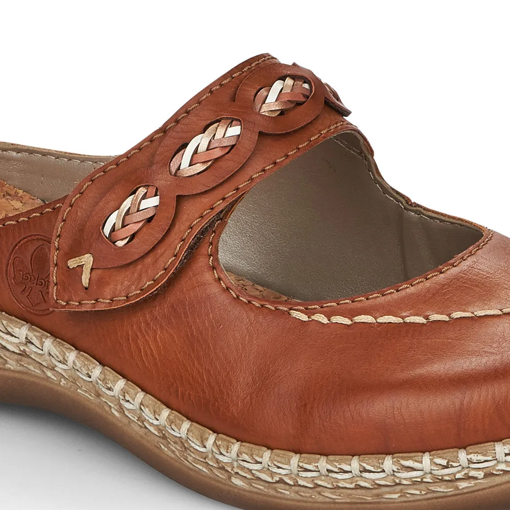 RIEKER 46468-24 - MULE FLAT TOE-IN STRAP MULE - TAN