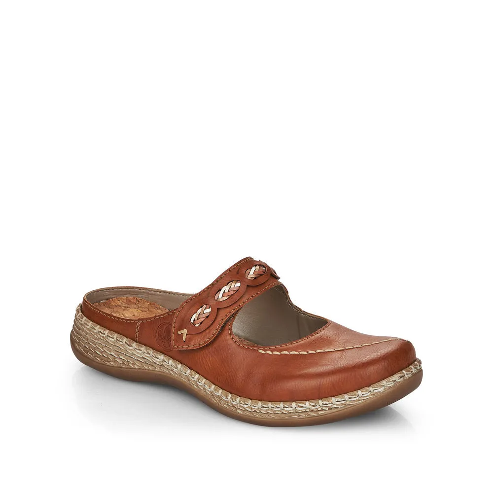 RIEKER 46468-24 - MULE FLAT TOE-IN STRAP MULE - TAN