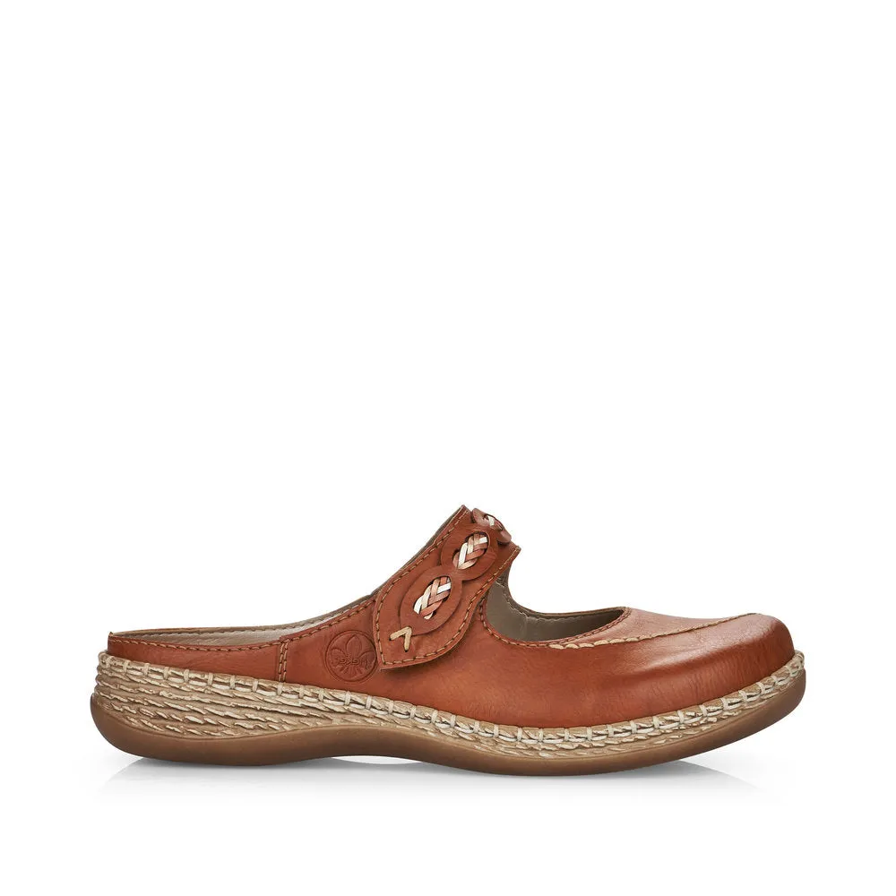 RIEKER 46468-24 - MULE FLAT TOE-IN STRAP MULE - TAN