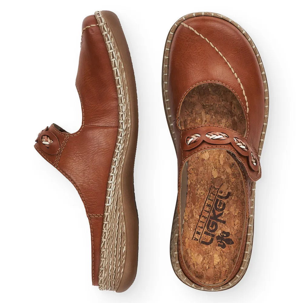 RIEKER 46468-24 - MULE FLAT TOE-IN STRAP MULE - TAN