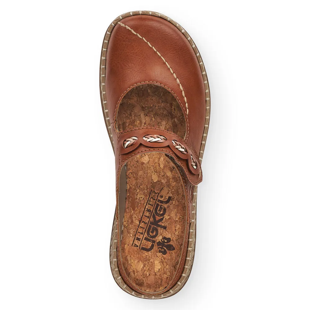 RIEKER 46468-24 - MULE FLAT TOE-IN STRAP MULE - TAN