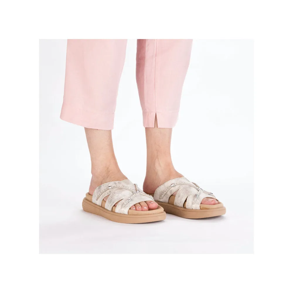 RIEKER - V1588-60 FLAT MULE - LIGHT GOLD