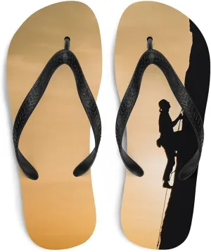 Rock Climbing Flip Flops - Rock Climber Sunset Unisex Mens Womens Flip Flops for Beach Pool Shower
