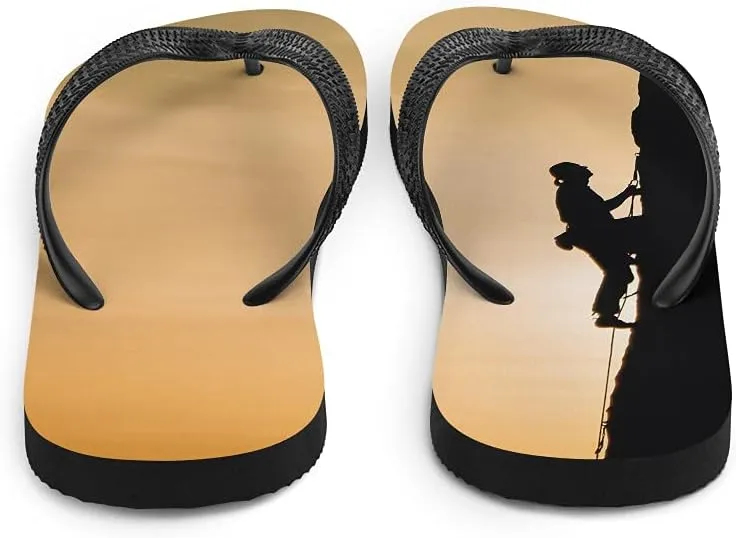 Rock Climbing Flip Flops - Rock Climber Sunset Unisex Mens Womens Flip Flops for Beach Pool Shower