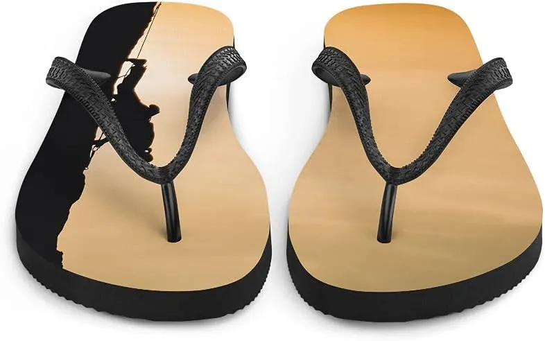Rock Climbing Flip Flops - Rock Climber Sunset Unisex Mens Womens Flip Flops for Beach Pool Shower