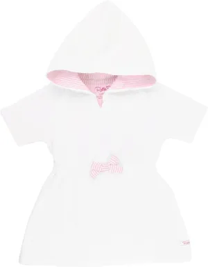 RuffleButts White w/Pink Seersucker Terry Cover-Up - 6-12m