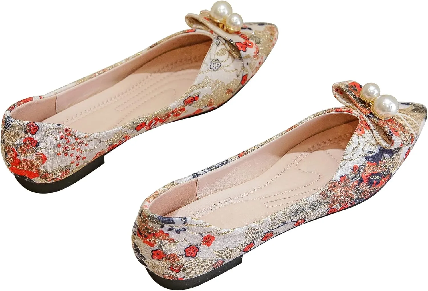 SAILING LU Bow-Knot Ballet Flats for Women Pointy Toe Sequins Dressy Shoes Womens Comfortable Slip on Loafers Light Weight
