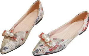SAILING LU Bow-Knot Ballet Flats for Women Pointy Toe Sequins Dressy Shoes Womens Comfortable Slip on Loafers Light Weight