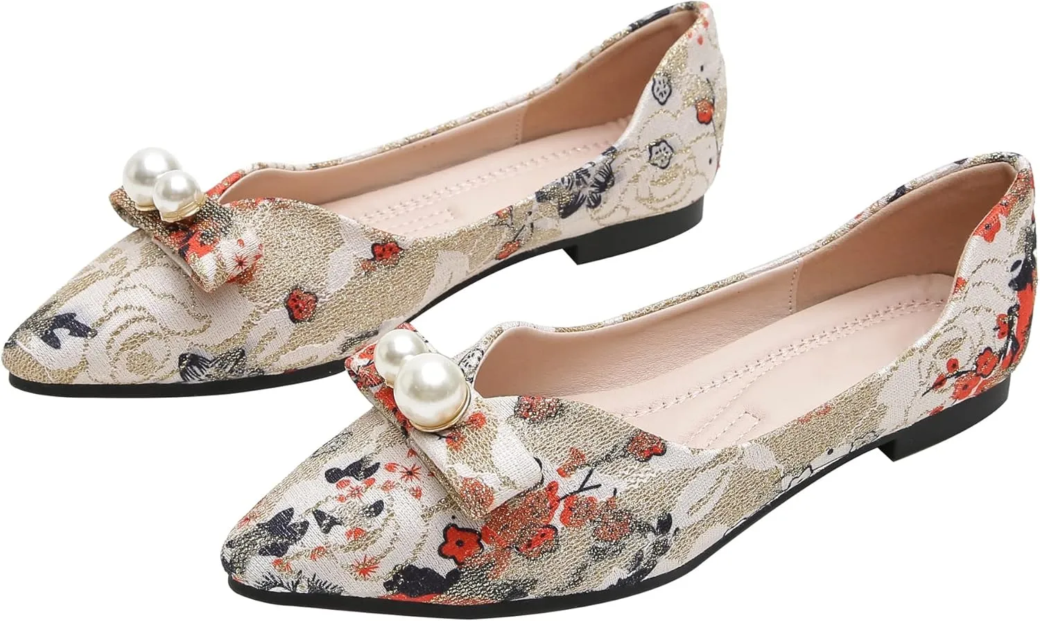 SAILING LU Bow-Knot Ballet Flats for Women Pointy Toe Sequins Dressy Shoes Womens Comfortable Slip on Loafers Light Weight