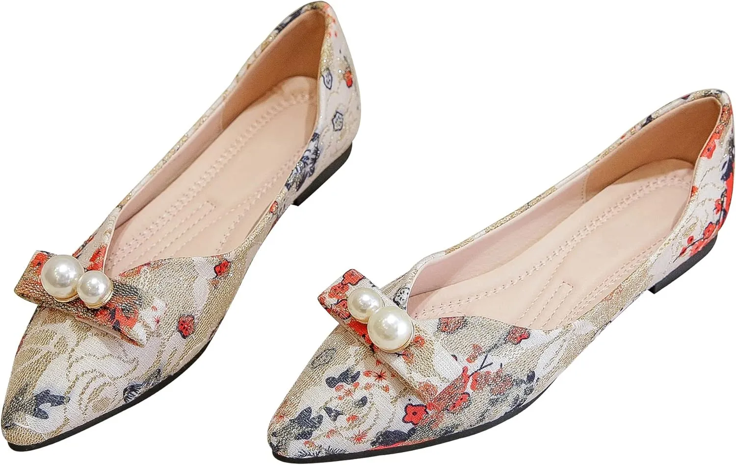 SAILING LU Bow-Knot Ballet Flats for Women Pointy Toe Sequins Dressy Shoes Womens Comfortable Slip on Loafers Light Weight