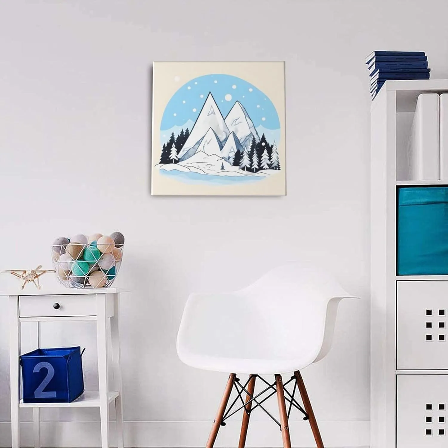 SamLng 12"x12" Canvas Decorative Picture - Snow-capped mountains Print Abstract Realistic Home Decor, Modern Nature Painting