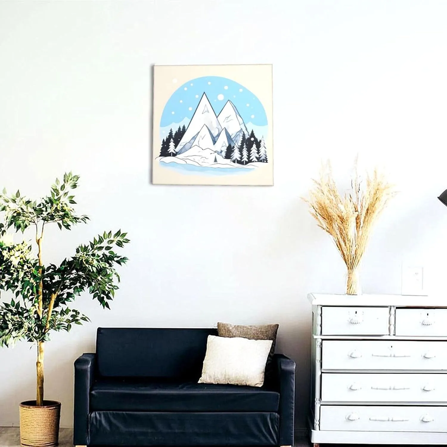 SamLng 12"x12" Canvas Decorative Picture - Snow-capped mountains Print Abstract Realistic Home Decor, Modern Nature Painting