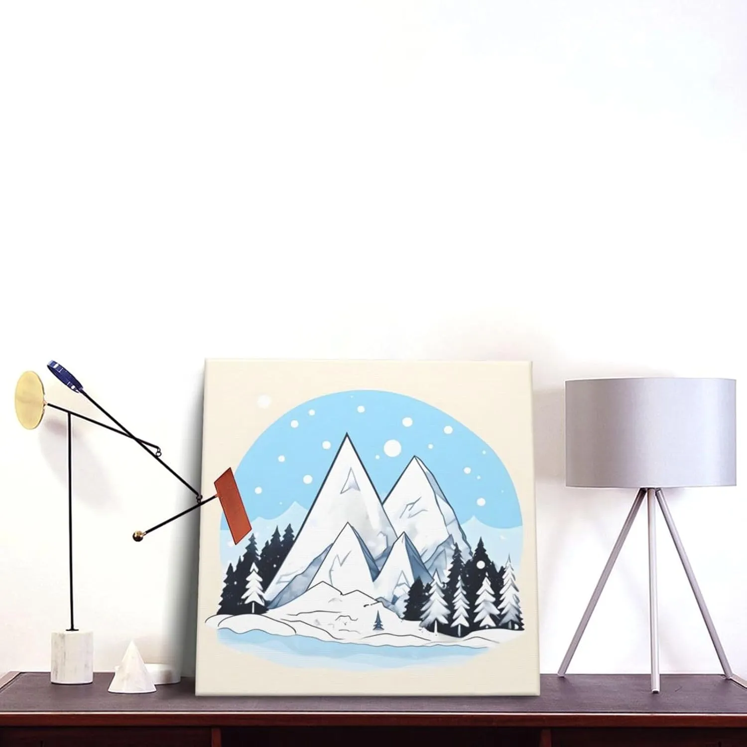SamLng 12"x12" Canvas Decorative Picture - Snow-capped mountains Print Abstract Realistic Home Decor, Modern Nature Painting
