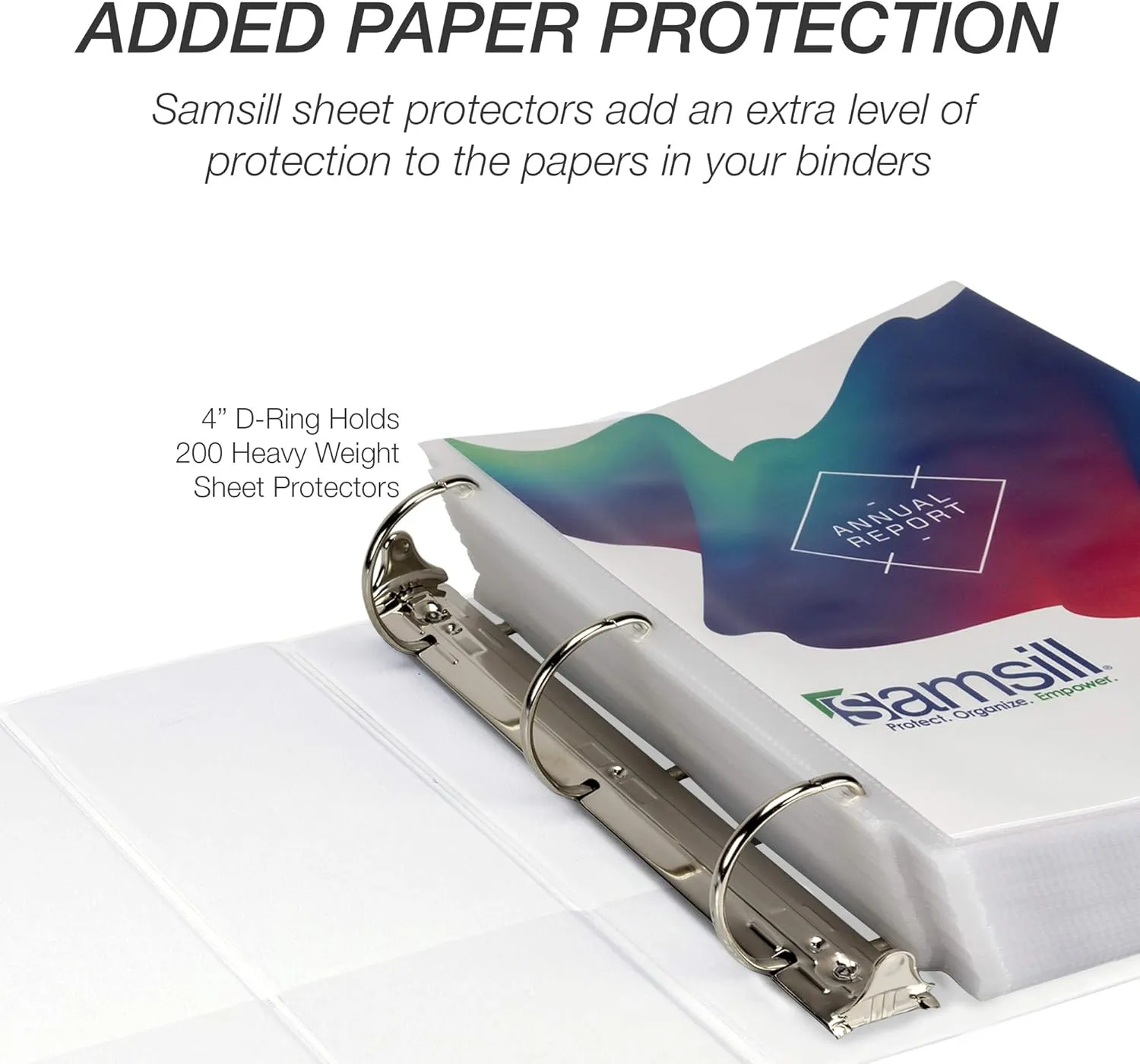 Samsill Durable 4 Inch Binder, Made in the USA, Locking D Ring Customizable Clear View Binder, White, 2 Pack, Each Holds 775 Pages