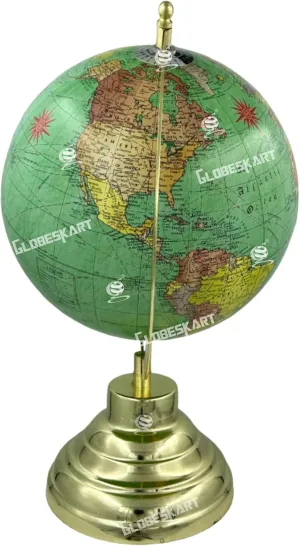 Samyuktha Educational/Antique Globe with Brass Antique Arc and Base/World Globe/Home Decor/Office Decor/Gift Item / 8 inches (Green Texture)