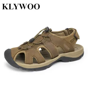 Sandals  Causal Sandals Slippers Men's Leather Genuine Fashion Shoes Proactive support Plus Men Leather Men Size Summer  Breathable 38-47 Shoes Local shipping options